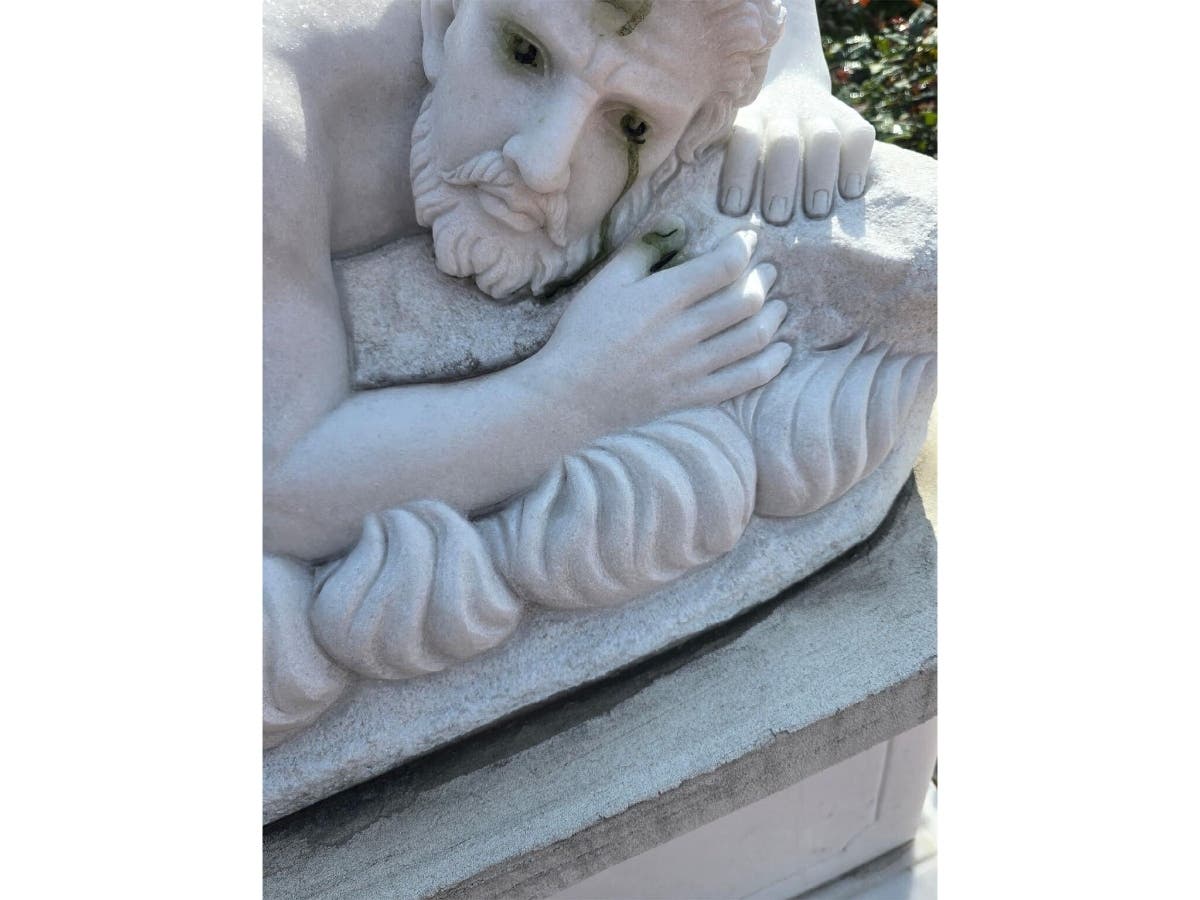 A statue at Notre Dame Elementary in New Hyde Park that police say was defaced. 