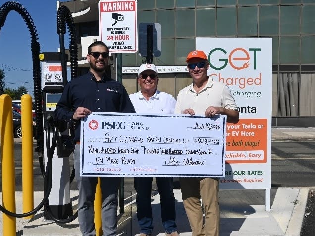 (From left to right) Paul DiBenedetto, PSEG Long Island Electric Vehicle program manager, Marc Horowitz and Mitch Anderson of Get Charged Fast EV Charging.