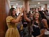 Wantagh sixth-grader Peyton Ellis started off her school year with a high five from Middle School Assistant Principal Rachel Quattrocchi. 
