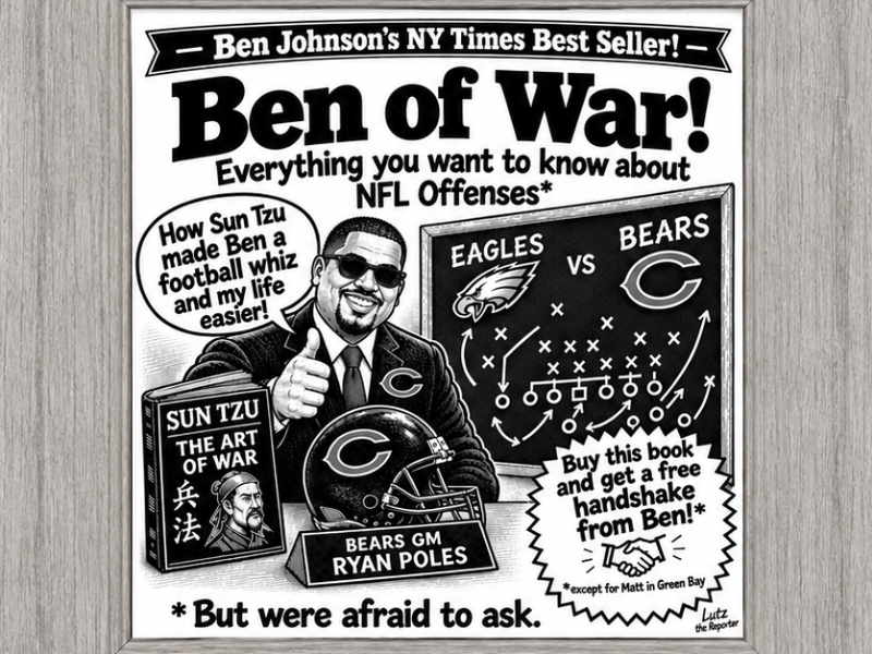 It looks like the Chicago Bears run to Super Bowl LXI becomes more enjoyable as artificial intelligence assists the author by creating this image showing Sun Tzu's "Art of War" book can be used to create satire about the NFL.