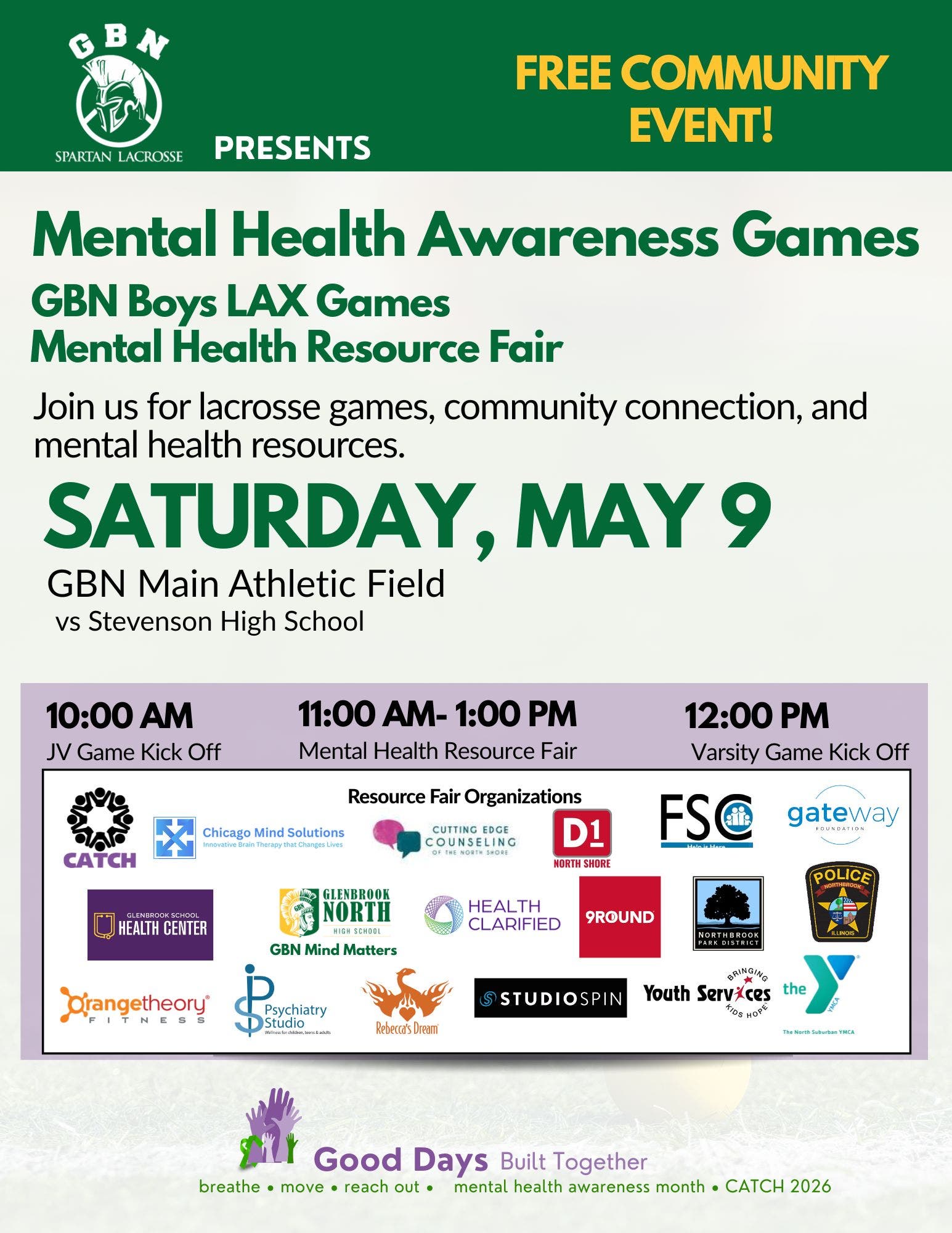 GBN Boys LAX Presents the Mental Health Awareness Games in partnership with CATCH