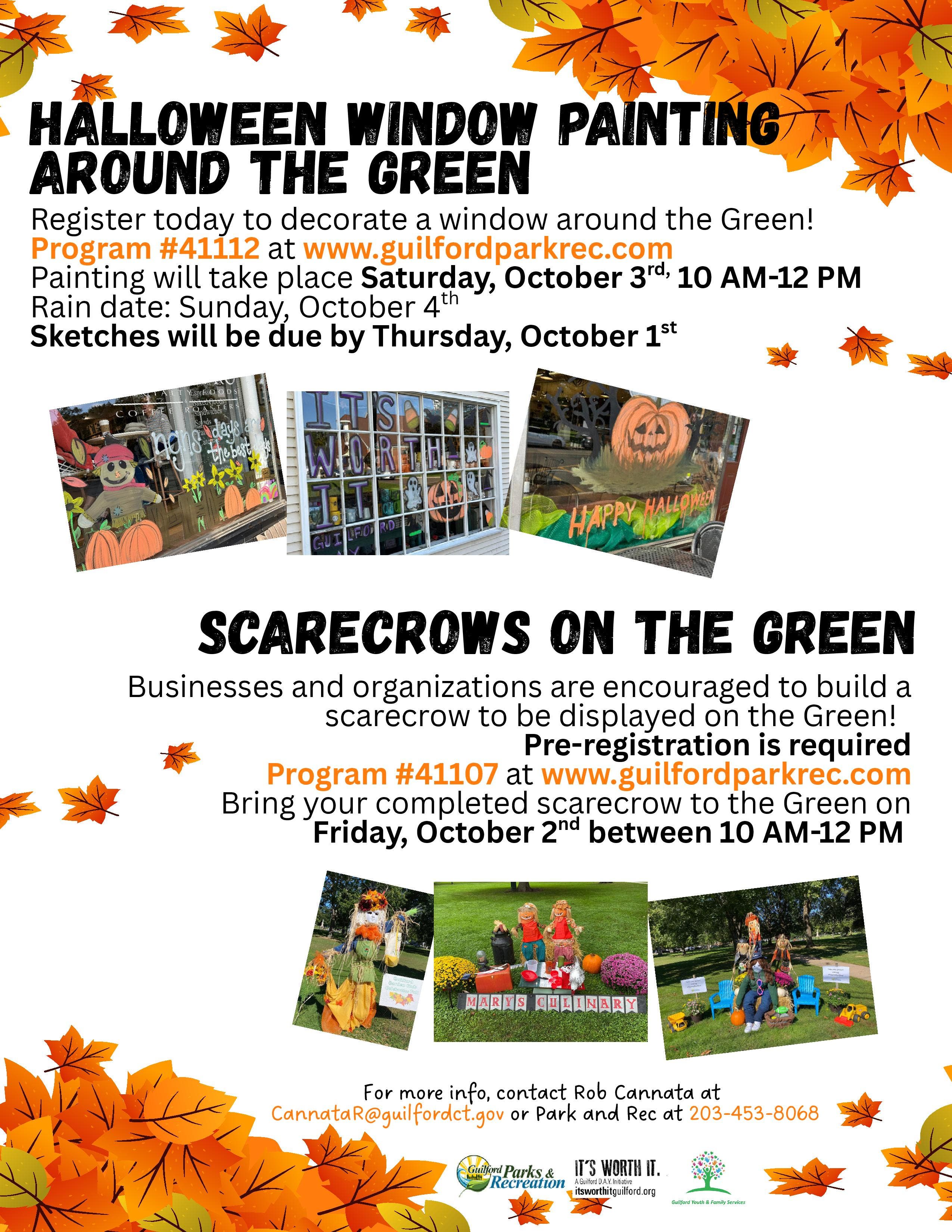 Halloween Window Painting & Scarecrows on the Green!