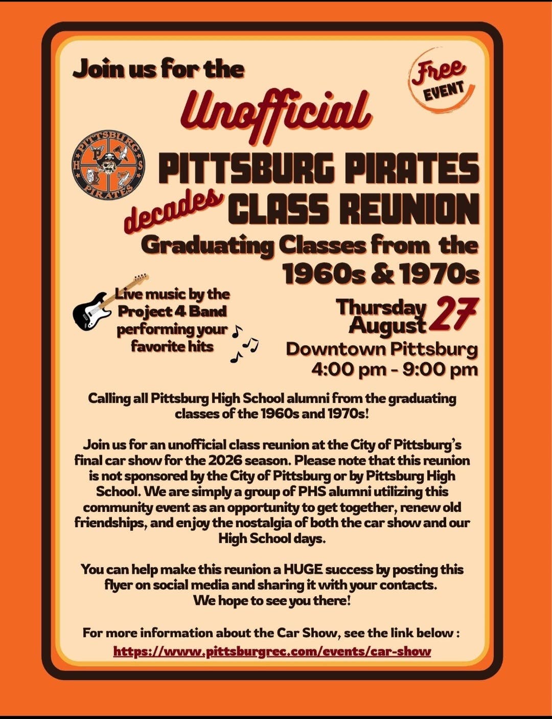 Unofficial Pittsburg Pirates Decades Class Reunion