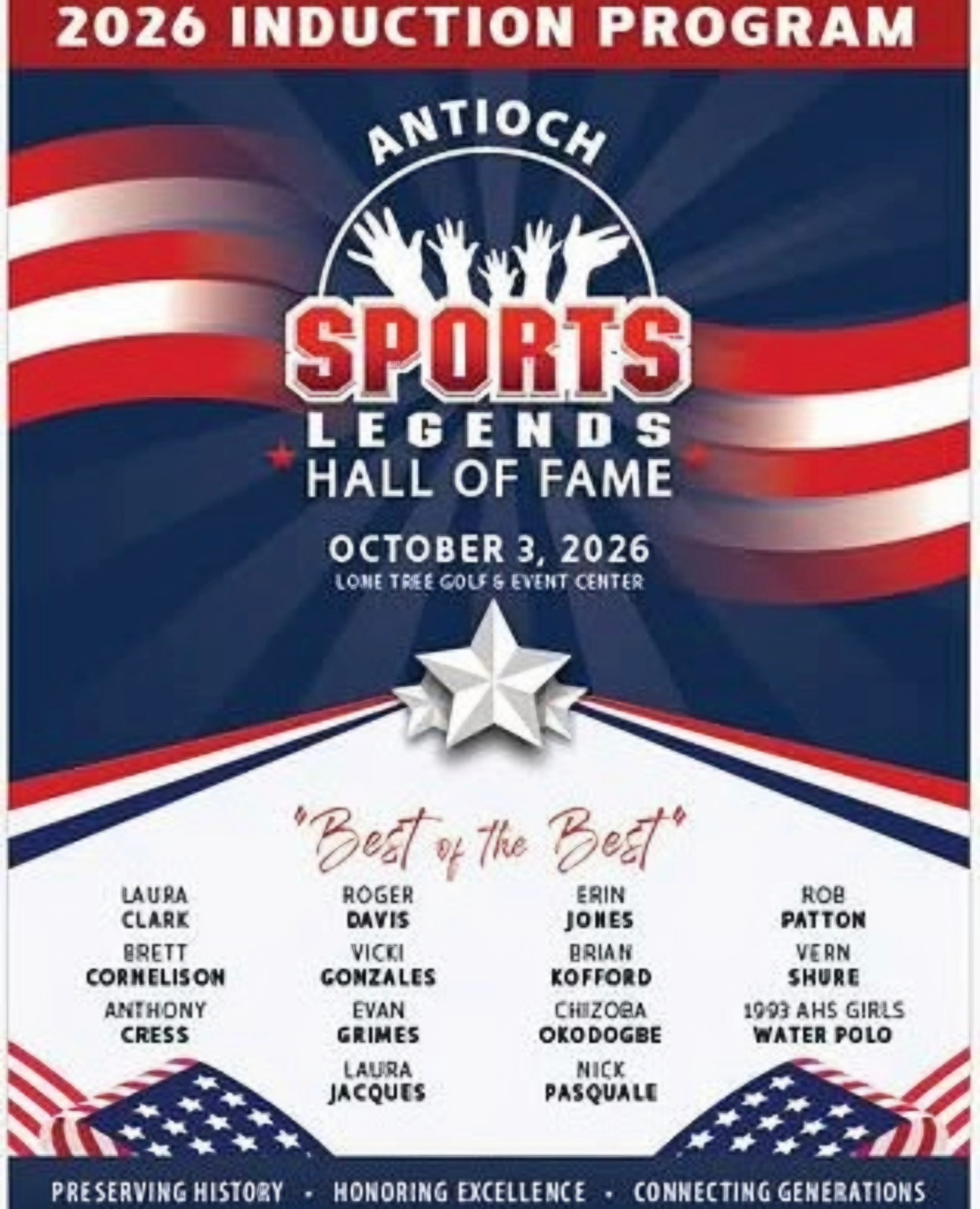 Antioch Sports Legends Hall Of Fame 2026 Induction Program
