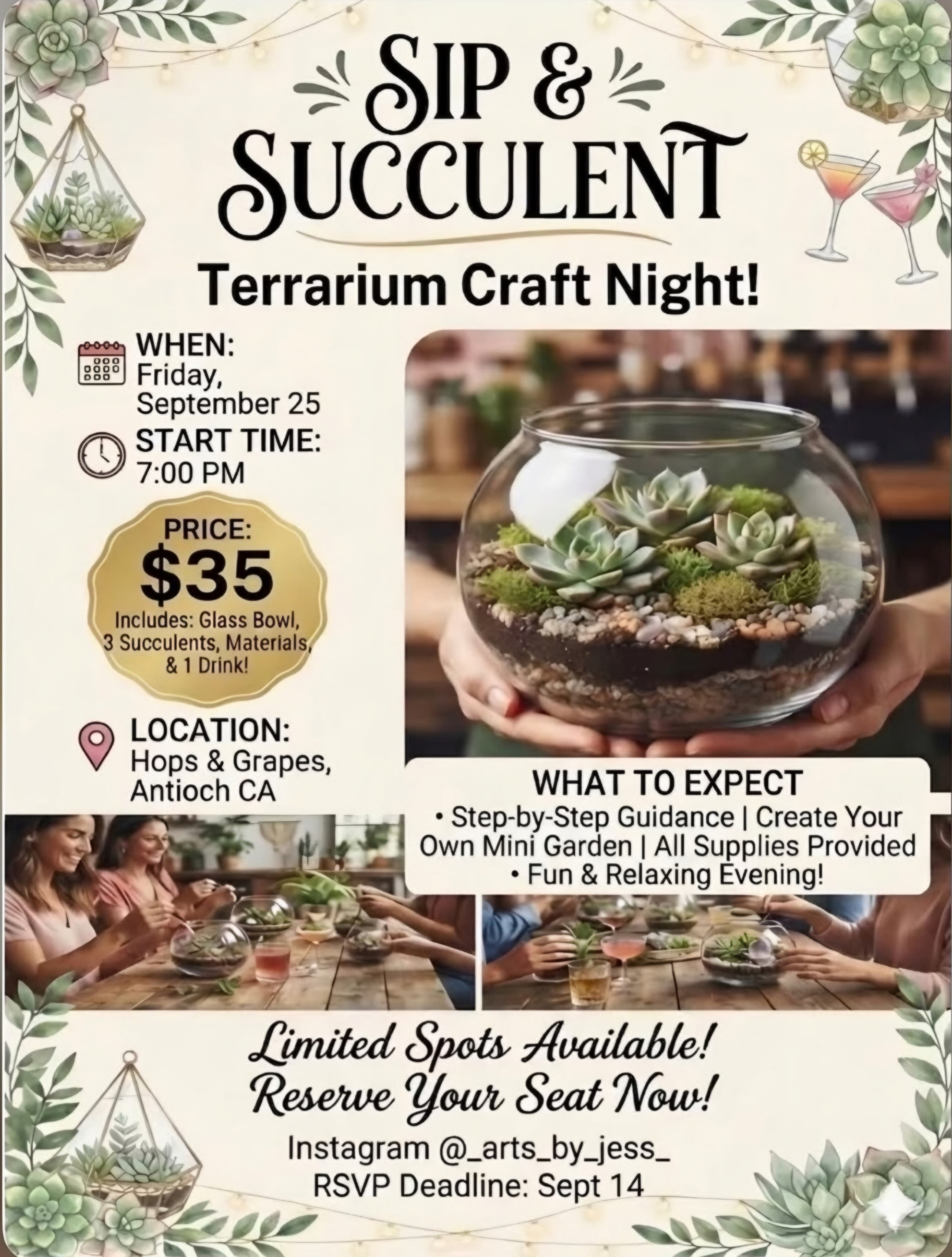 Sip & Succulent Terrarium Craft Night 🪴