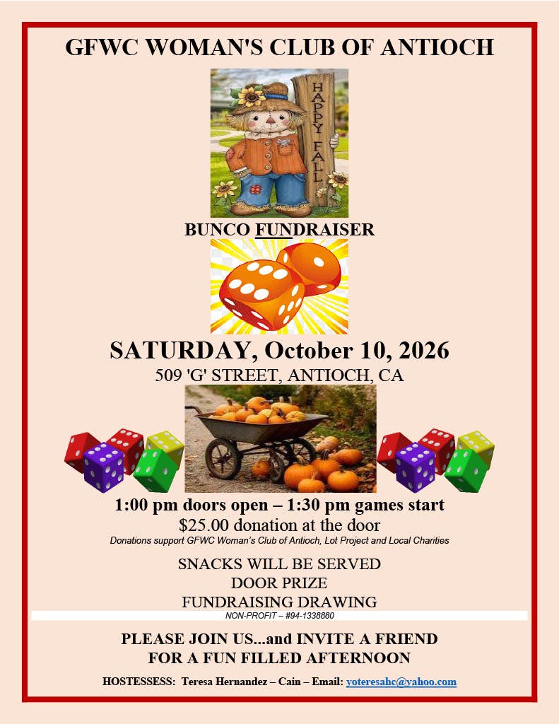 GFWC Woman's Club of Antioch Bunco Fundraiser 🎲
