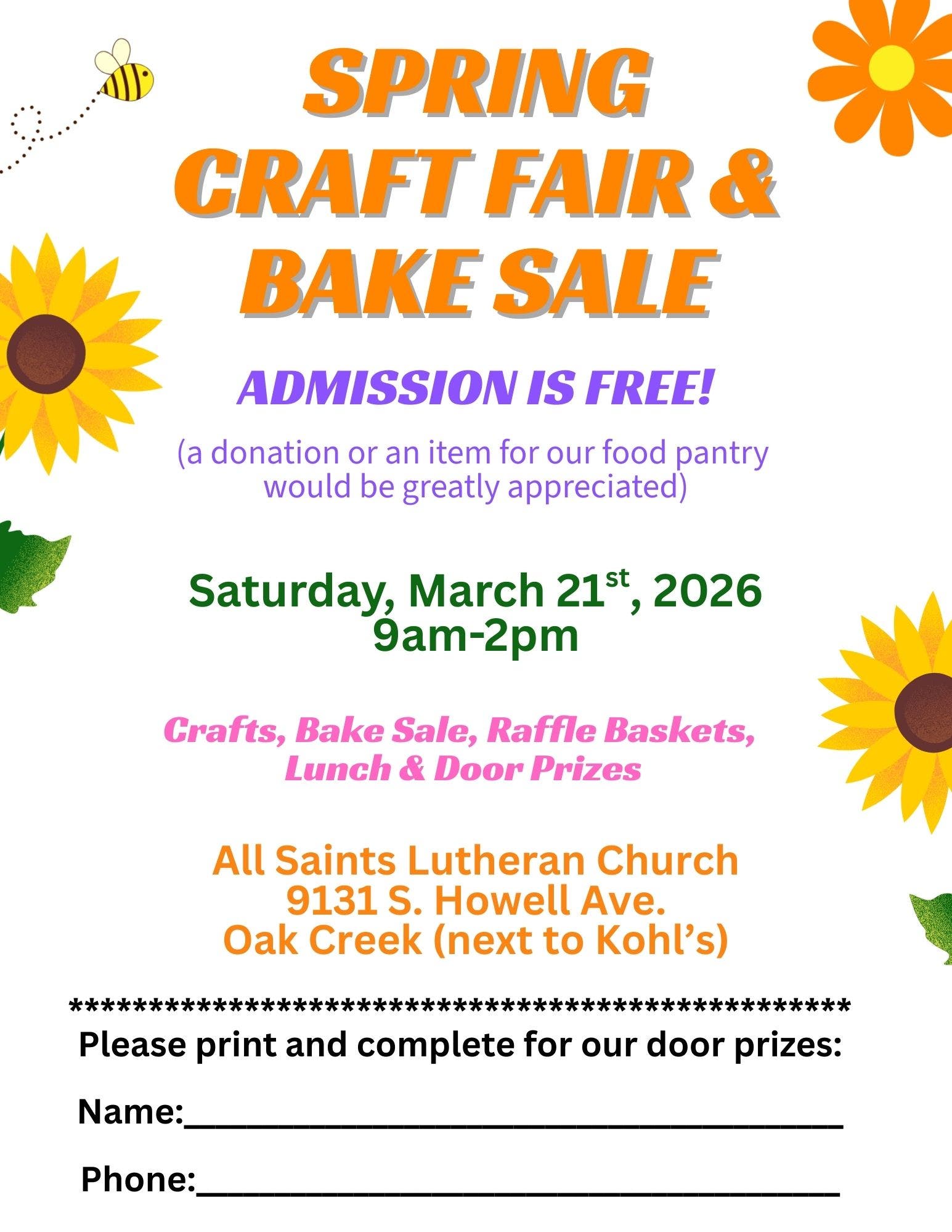 All Saints Lutheran Church Spring Craft Fair & Bake Sale