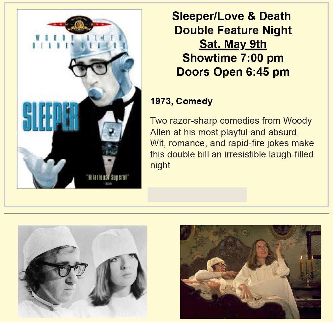Sleeper/Love & Death Double Feature Night   ADM  $10