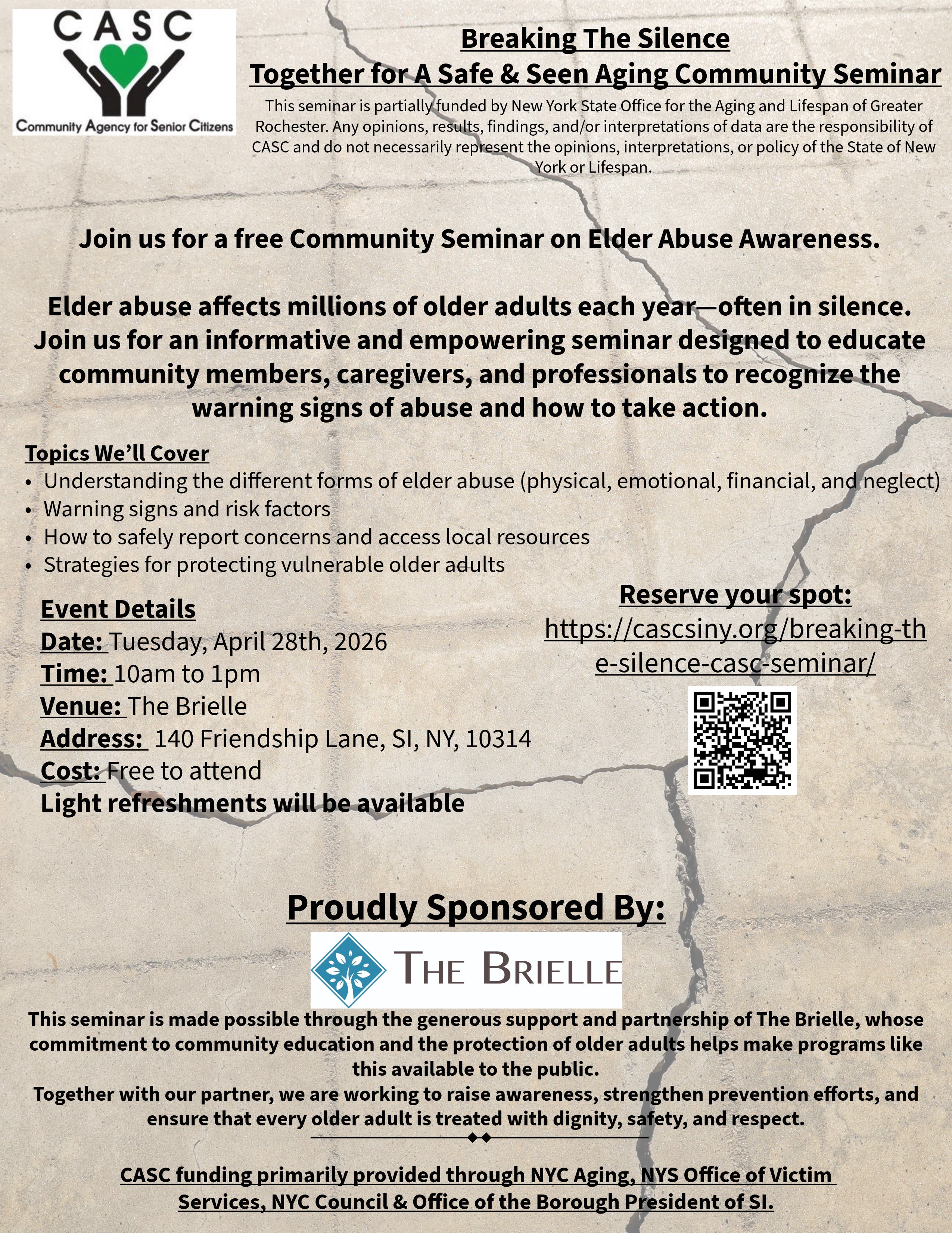 Breaking The Silence: Together for a Safe & Seen Aging Community Seminar