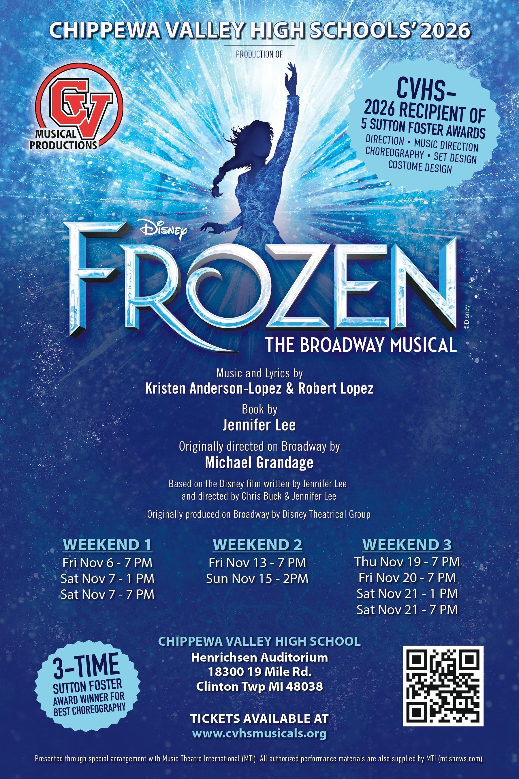 SENIOR DISCOUNT DAY-CVHS Fall Musical-Disney's Frozen the Broadway Musical