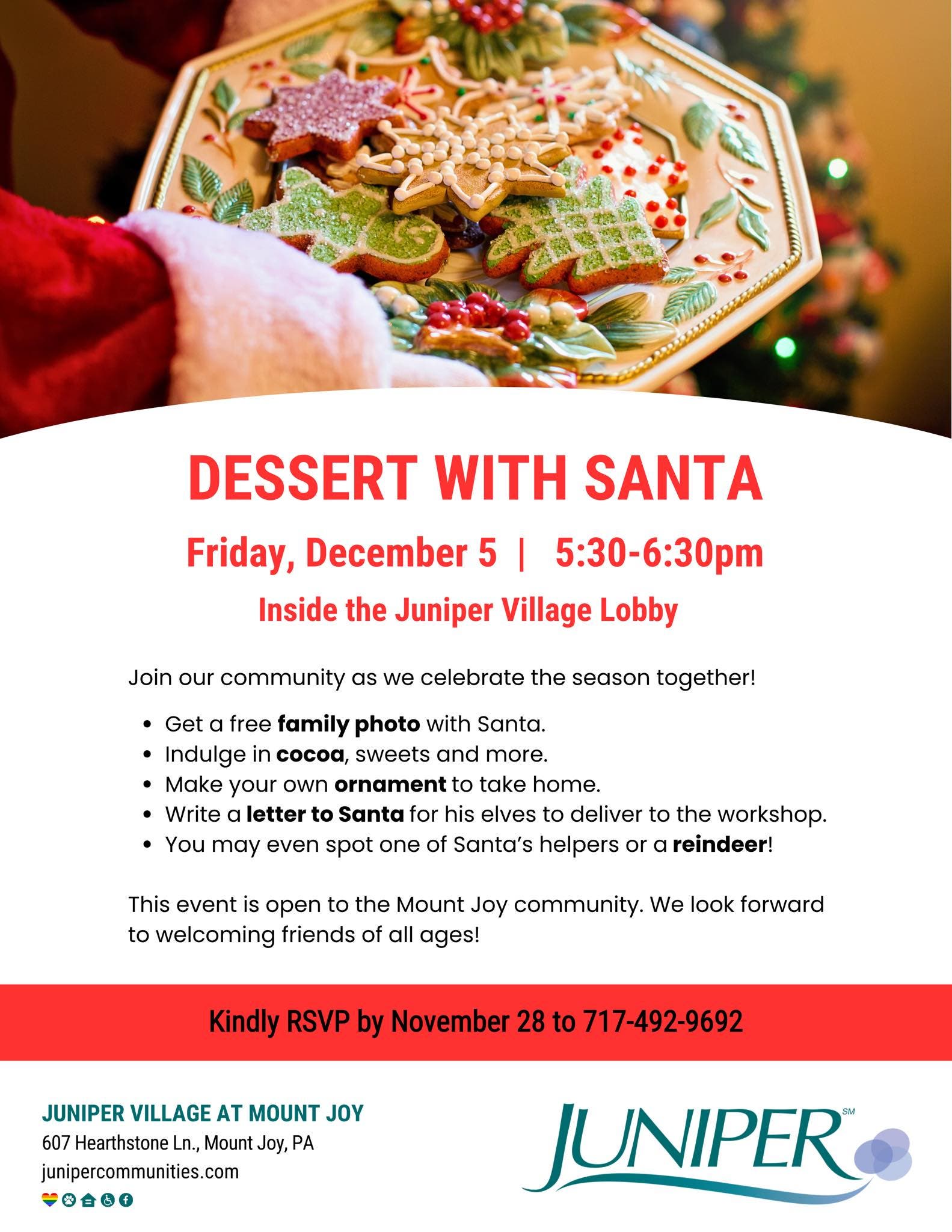 Dessert with Santa at Juniper Village at Mount Joy!