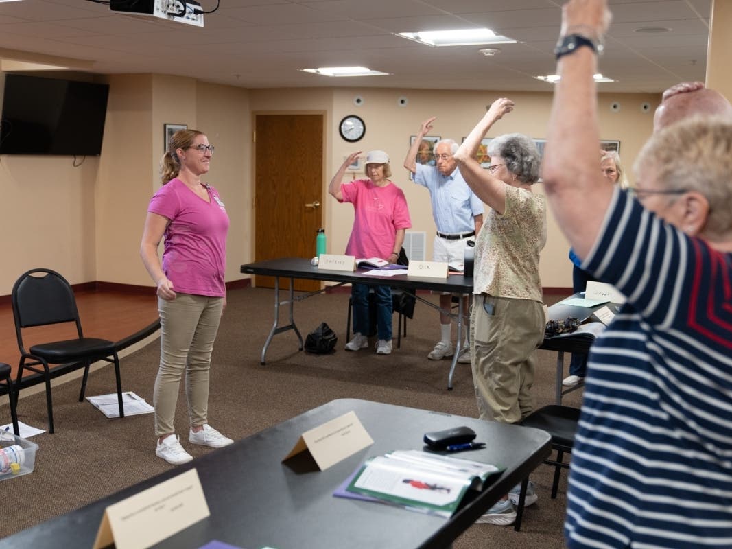 Granite VNA community health educator Kelli Anaya leads a session of the “Healthy Steps for Older Adults” evidence-based program focused on fall prevention.