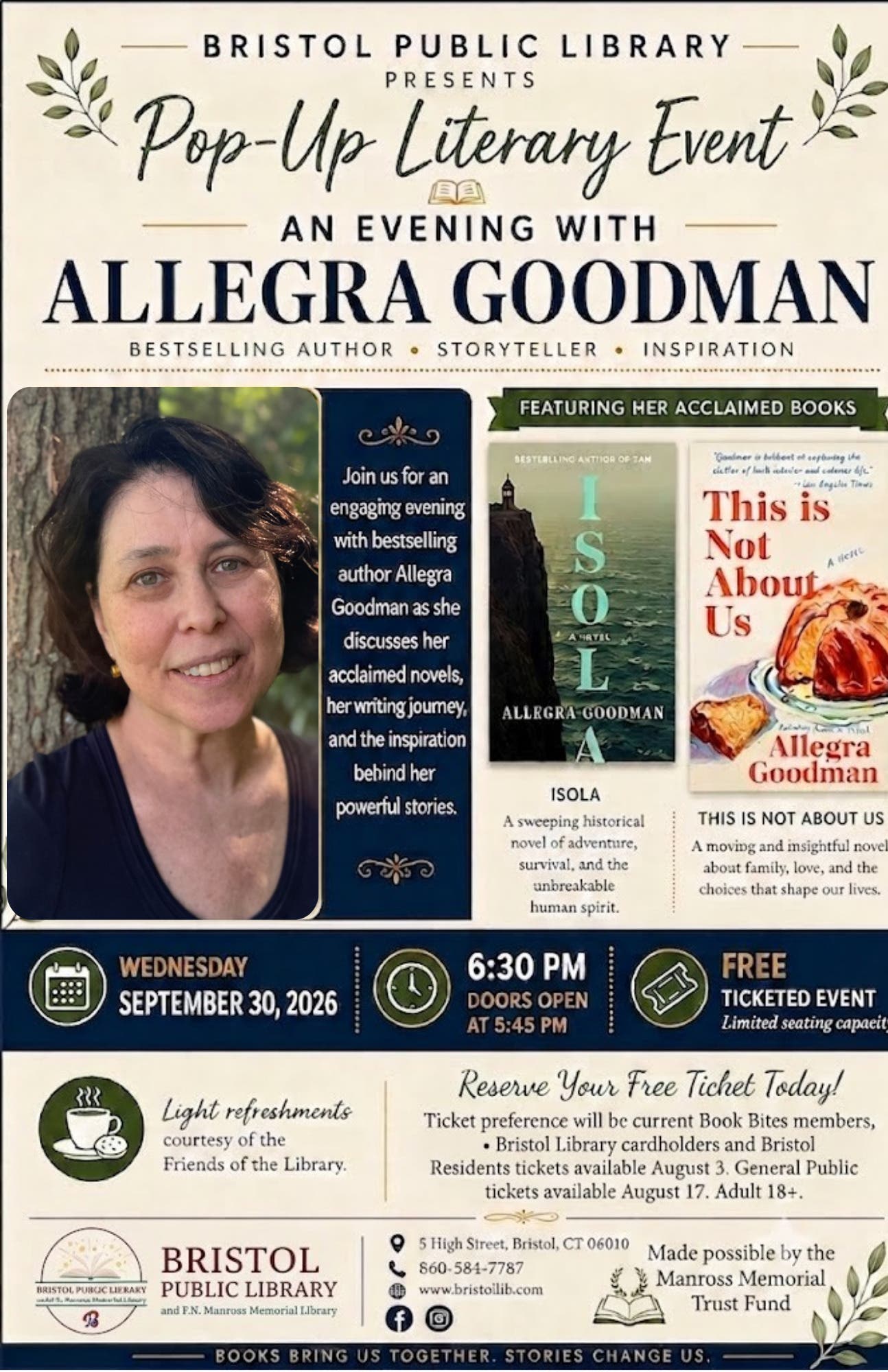 Pop-up Literary Event: An Evening with Allegra Goodman