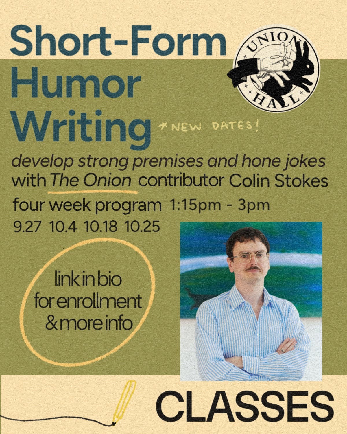 Multi-Session Class: Short-Form Humor Writing with Colin Stokes (Rescheduled)