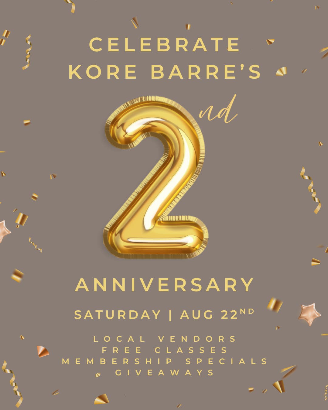 Kore Barre Studio 2 Year Anniversary