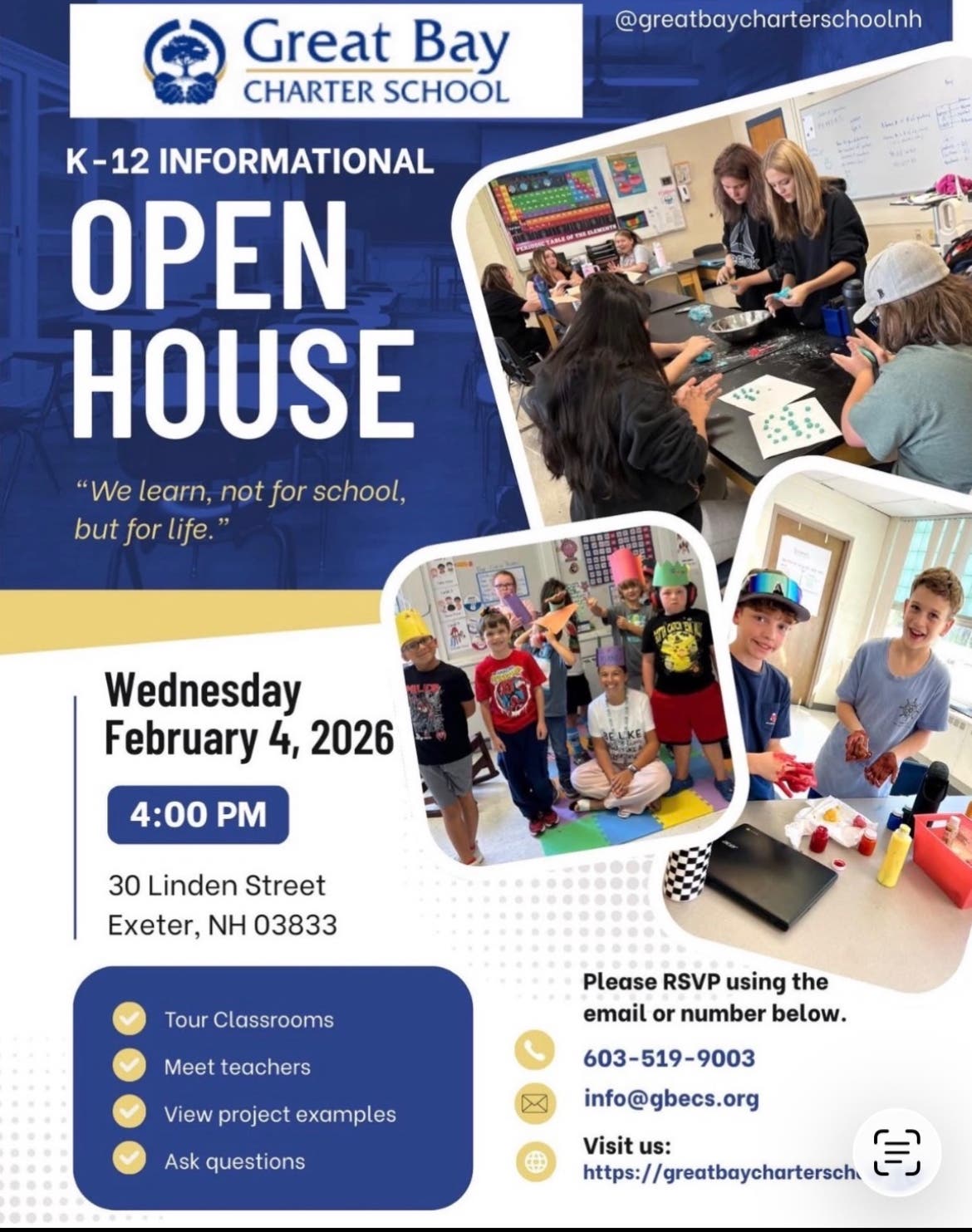 Great Bay Charter School Open House, Feb.4th at 4:00pm