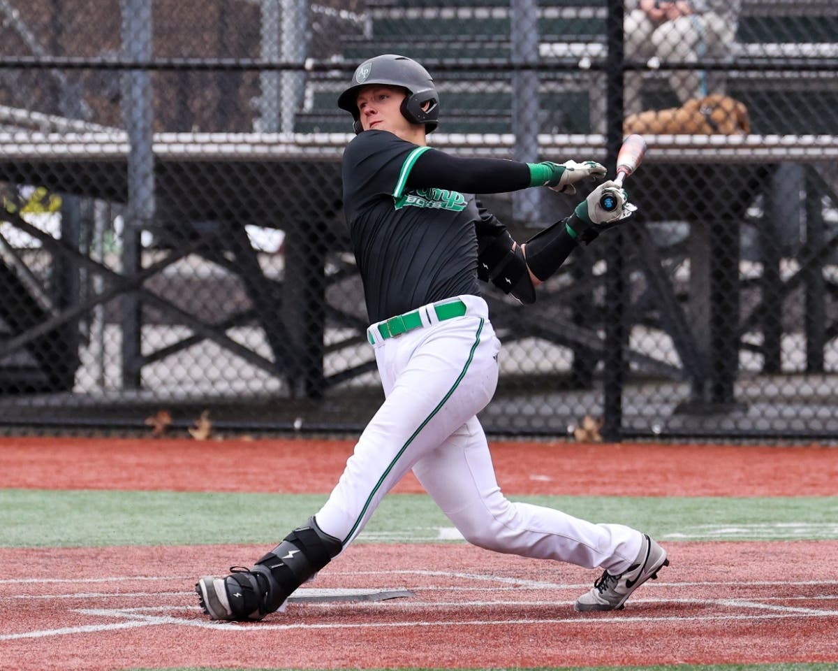 Bradley McCafferty takes a powerful swing at Austin Prep’s Regis Paul Little Field, the same explosive approach that earned him Massachusetts Gatorade Player of the Year honors.