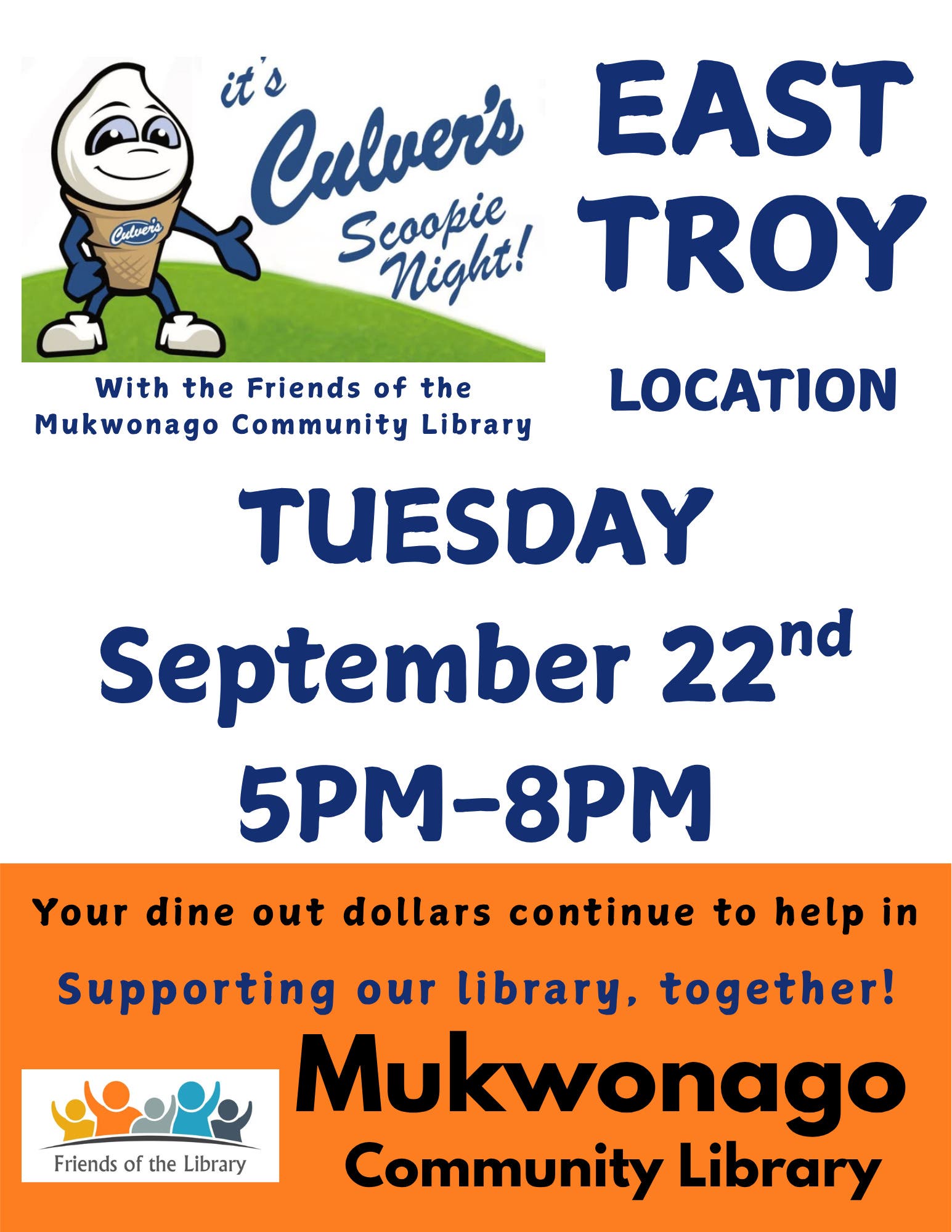 Culver's Scoopie Night with the Friends of the Library!
