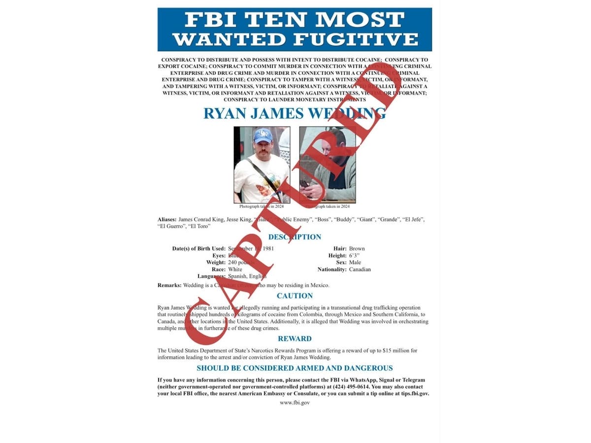 Ryan James Wedding, 44, was taken into custody in Mexico on Thursday night, officials say.