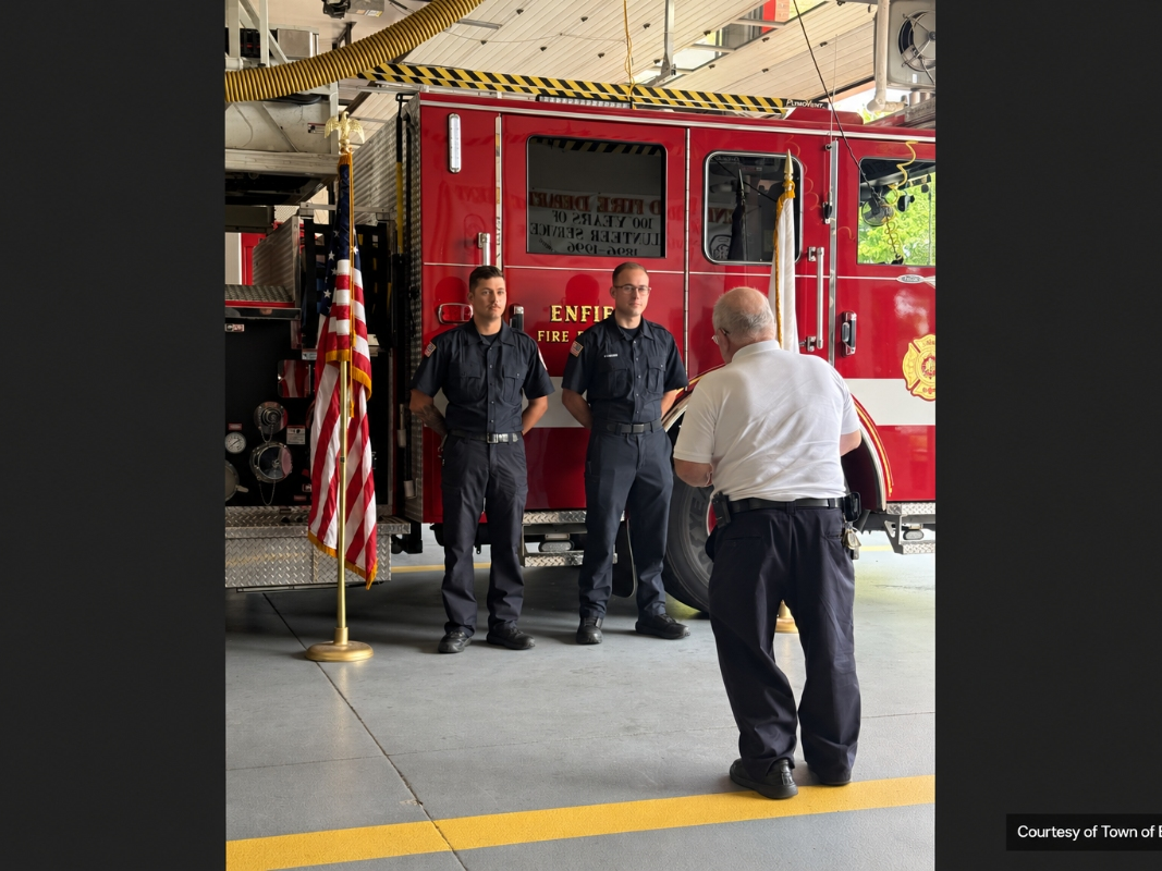Enfield Fire District No. 1 held a pinning ceremony for new firefighters Cameron Paliy and Nicholas Liquori Thursday.