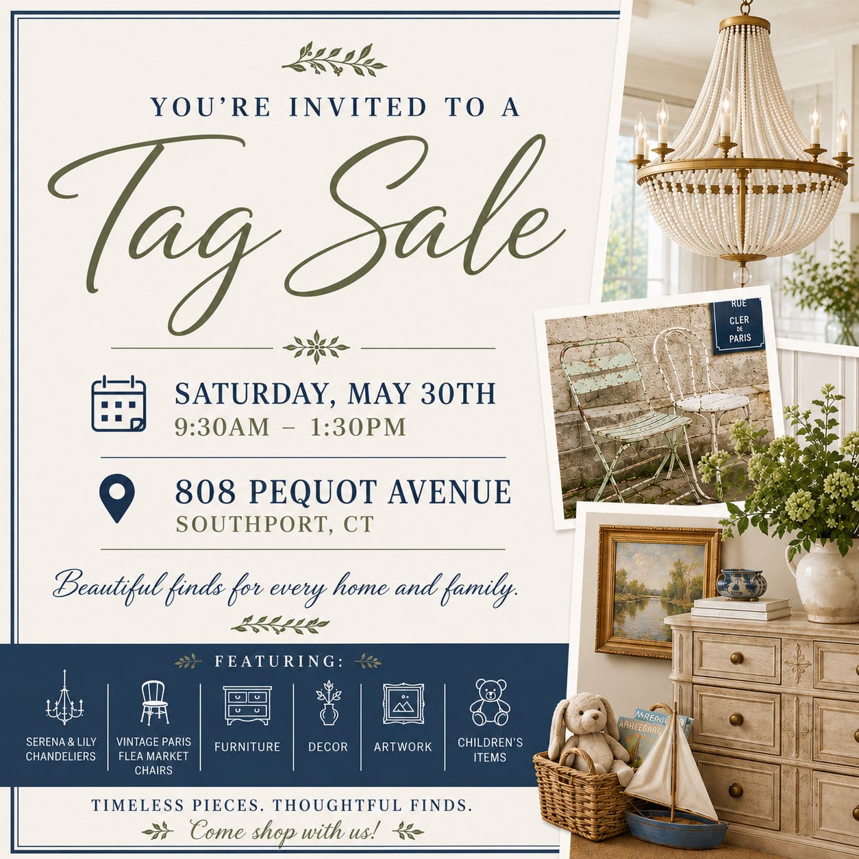 Southport Tag Sale: May 30th. 9:30AM-1:30PM