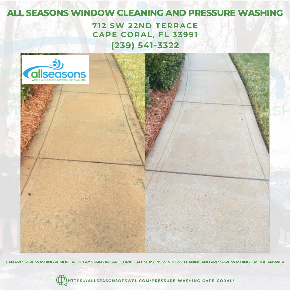 Can Pressure Washing Remove Red Clay Stains in Cape Coral? All Seasons Window Cleaning and Pressure