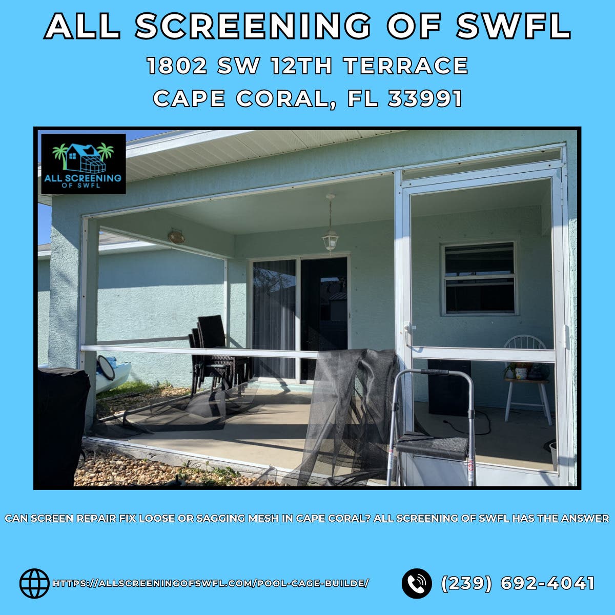 Can Screen Repair Fix Loose or Sagging Mesh in Cape Coral? All Screening of SWFL Has the Answer