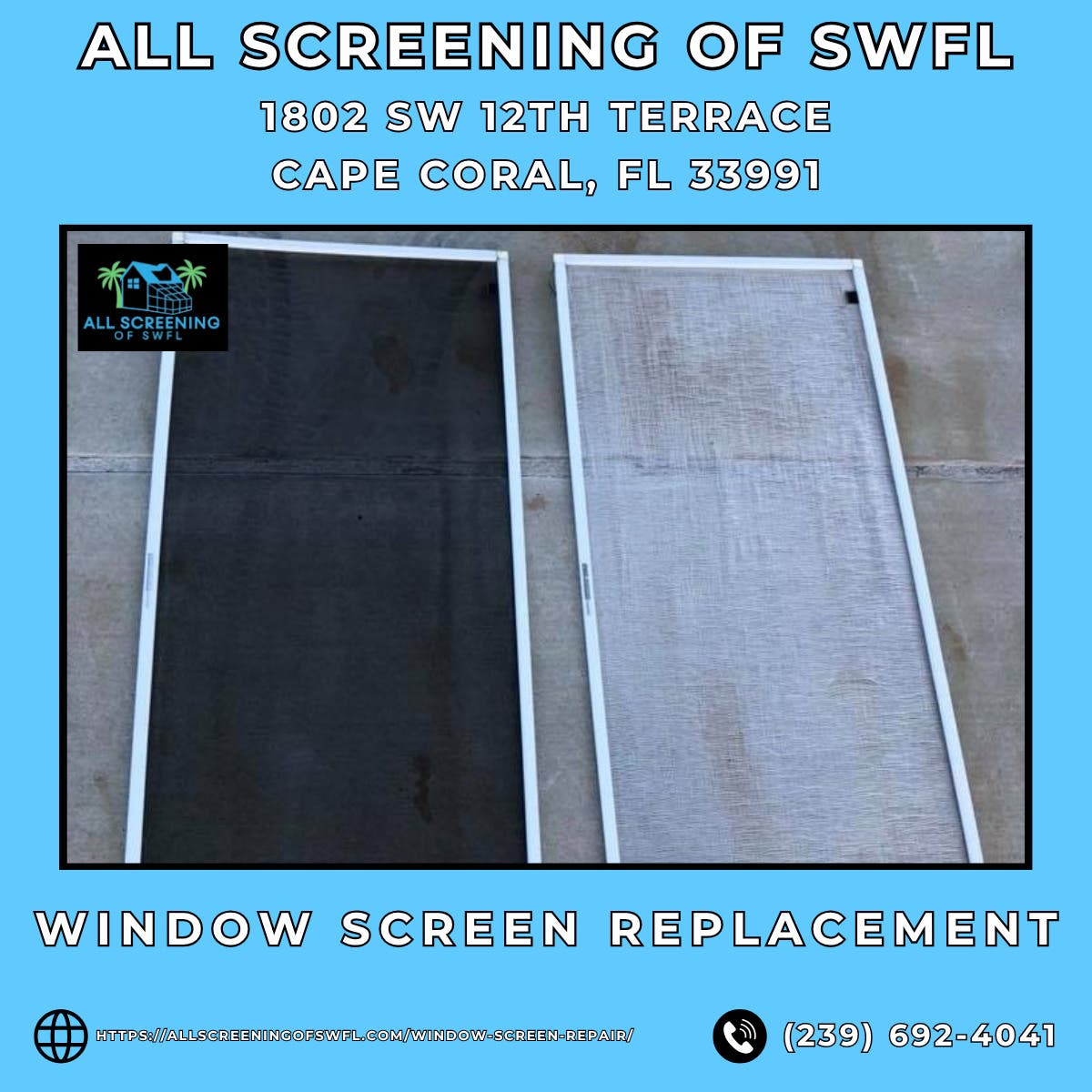 Window Screen Replacement in Cape Coral - All Screening of SWFL