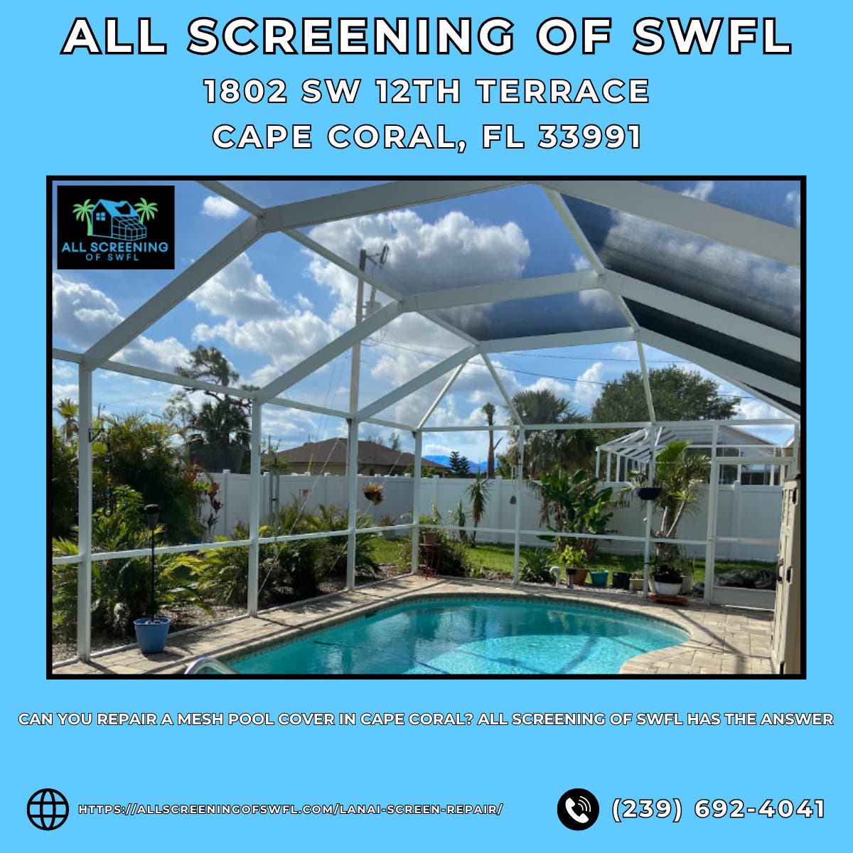 Can You Repair a Mesh Pool Cover in Cape Coral? All Screening of SWFL Has the Answer