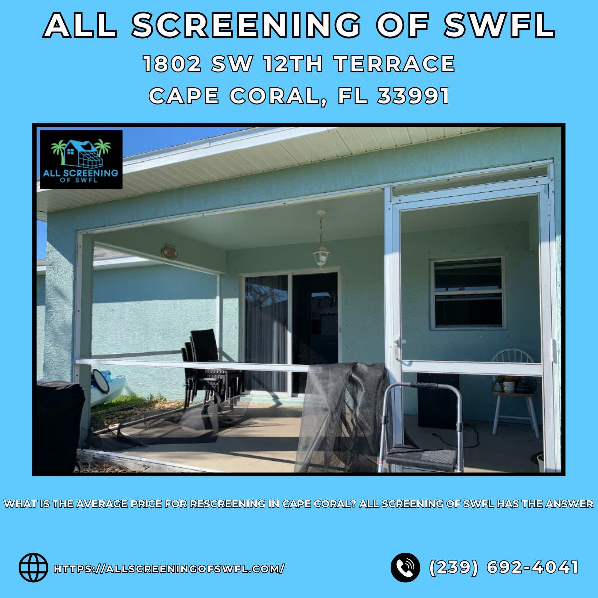 What Is the Average Price for Rescreening in Cape Coral? All Screening of SWFL Has the Answer