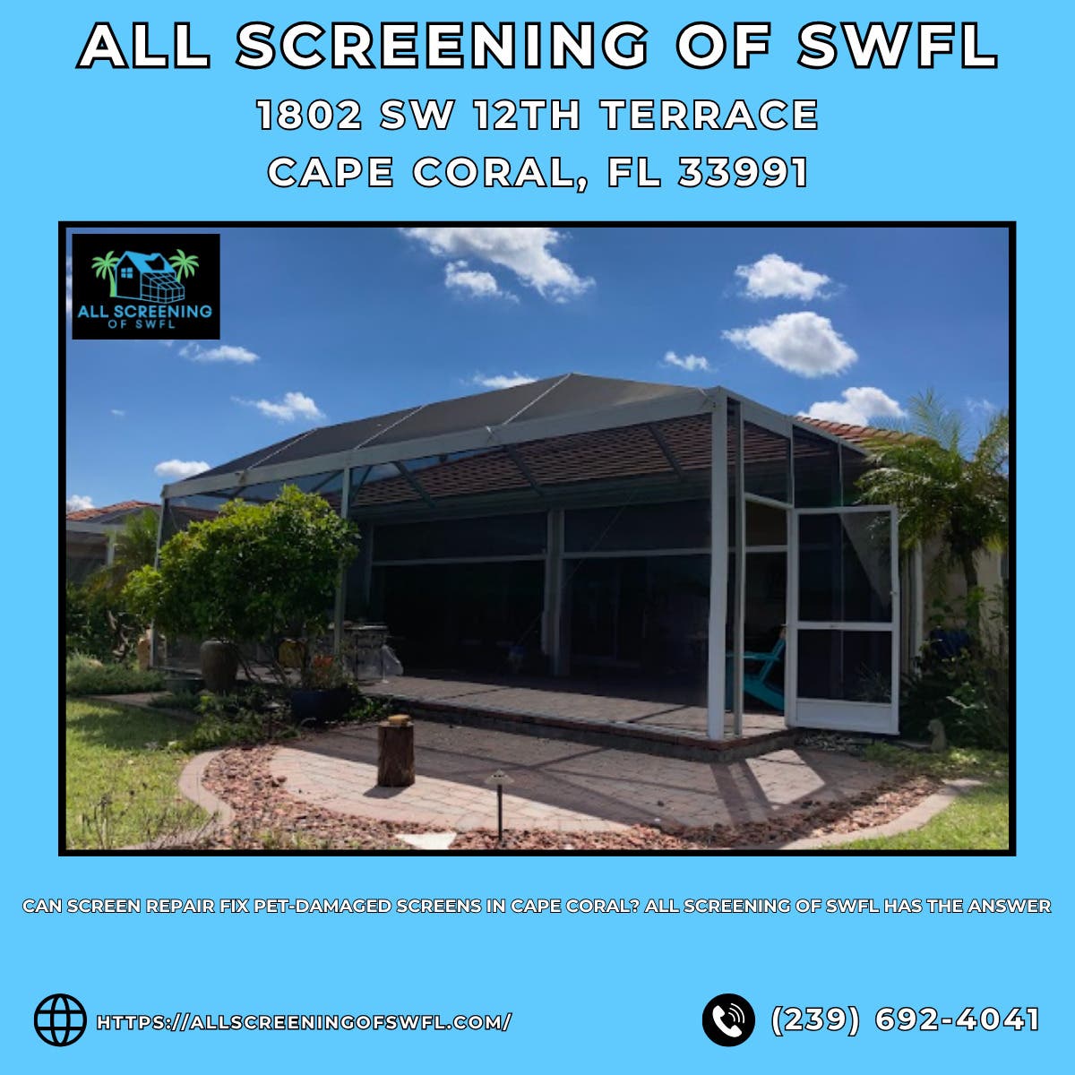 Can Screen Repair Fix Pet-Damaged Screens in Cape Coral? All Screening of SWFL Has the Answer