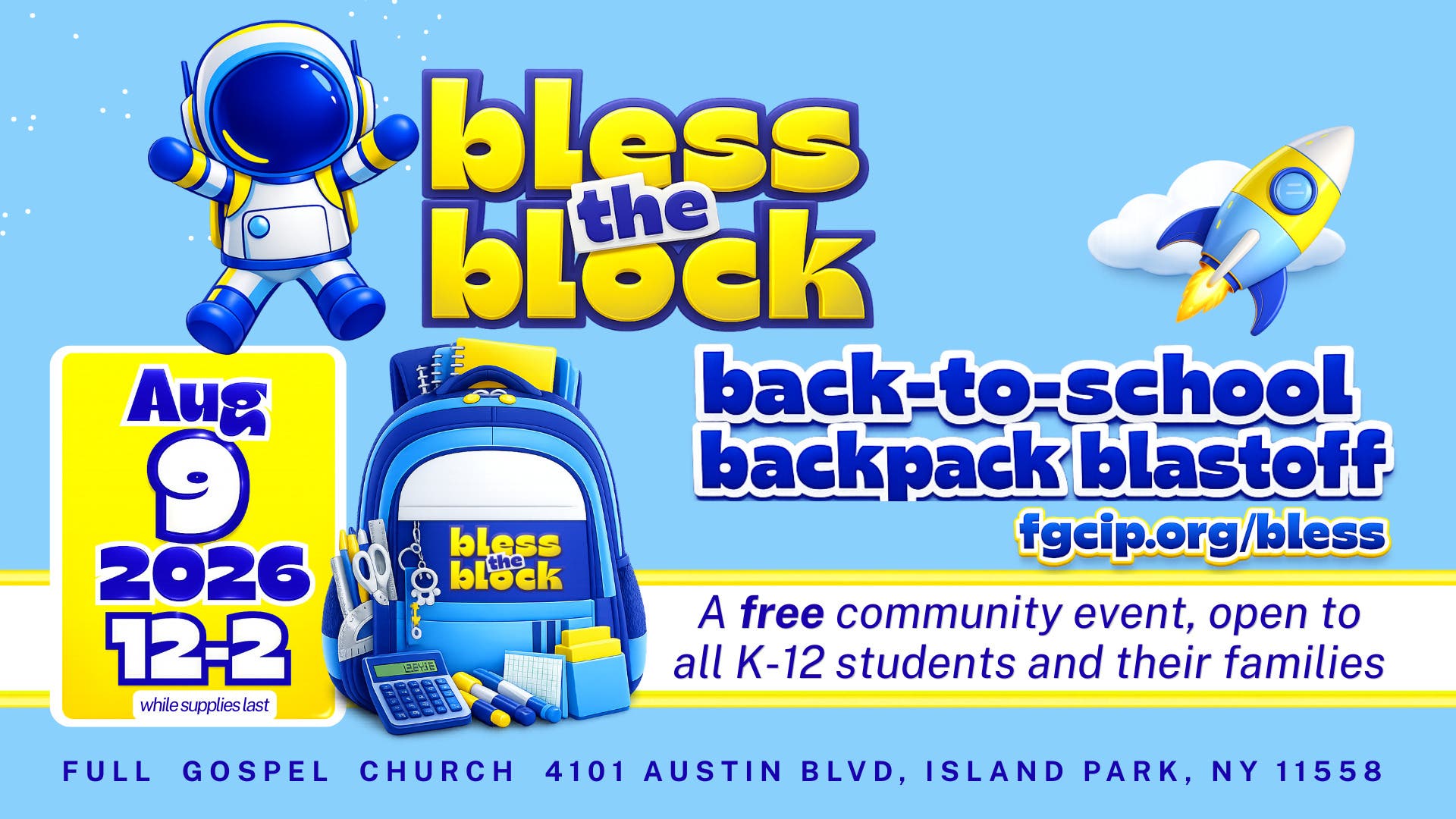 Backpack Blastoff @ Full Gospel Church of Island Park