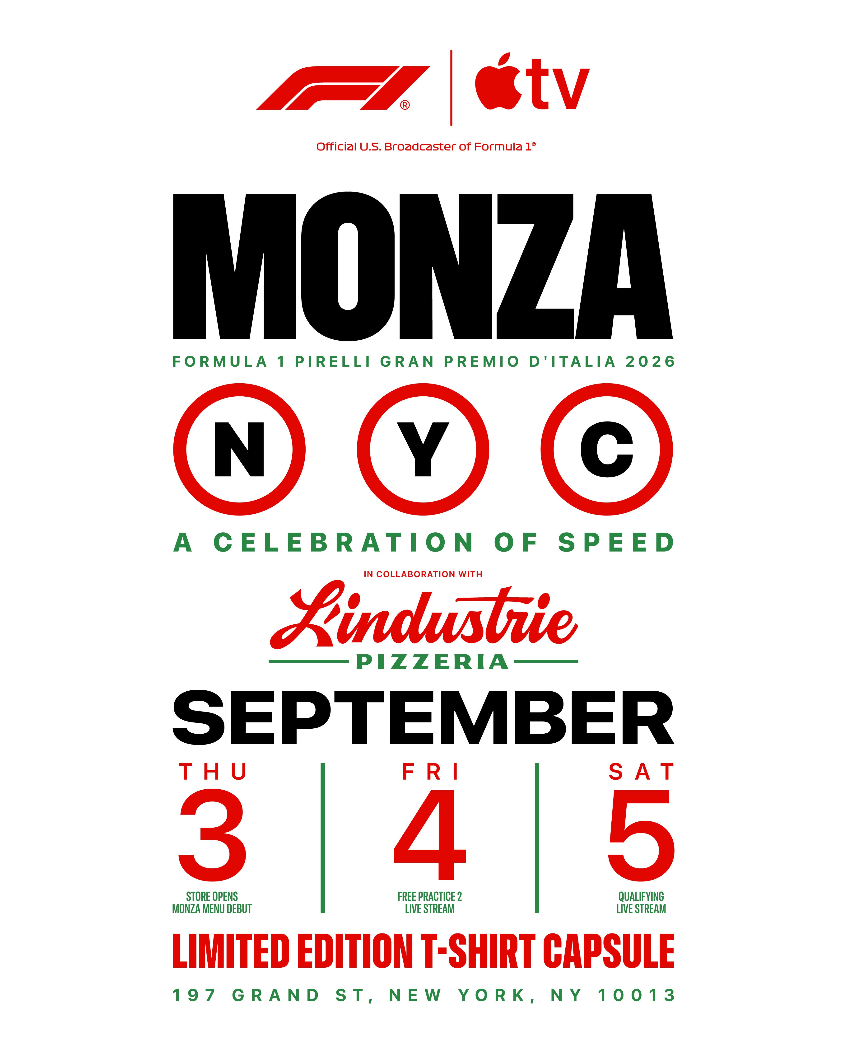 Apple TV Presents: F1® Monza in Manhattan (September 3-5)