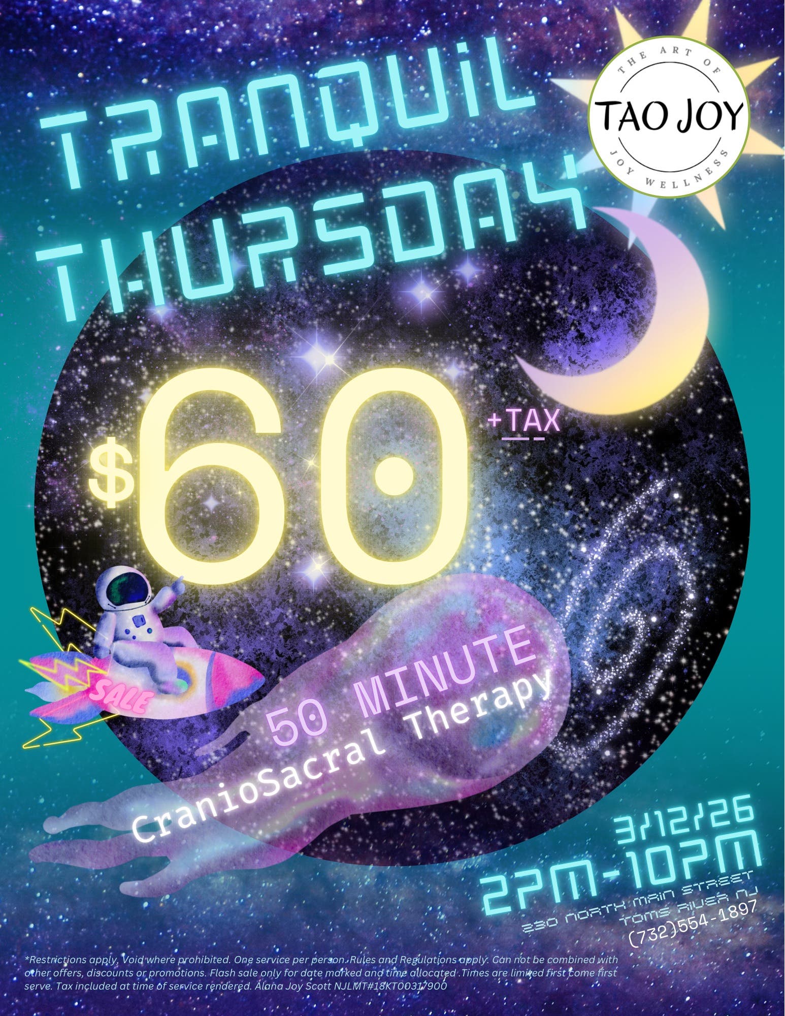 $60 - 50 minutes CranioSacral Therapy in our Downtown Toms River  Office
