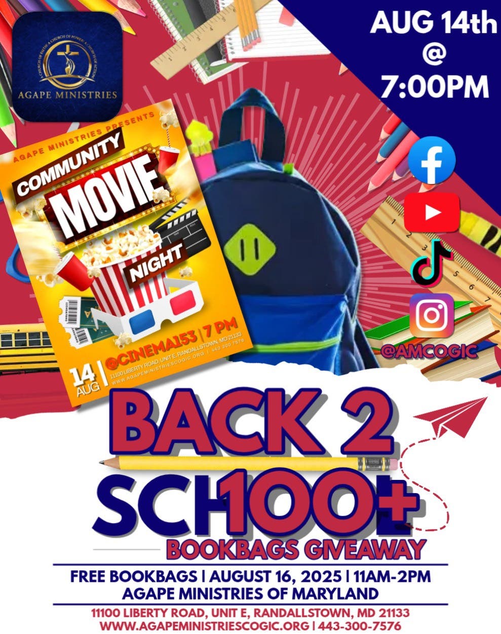 Back 2 School + Bookbags Giveaway & Community Movie Night