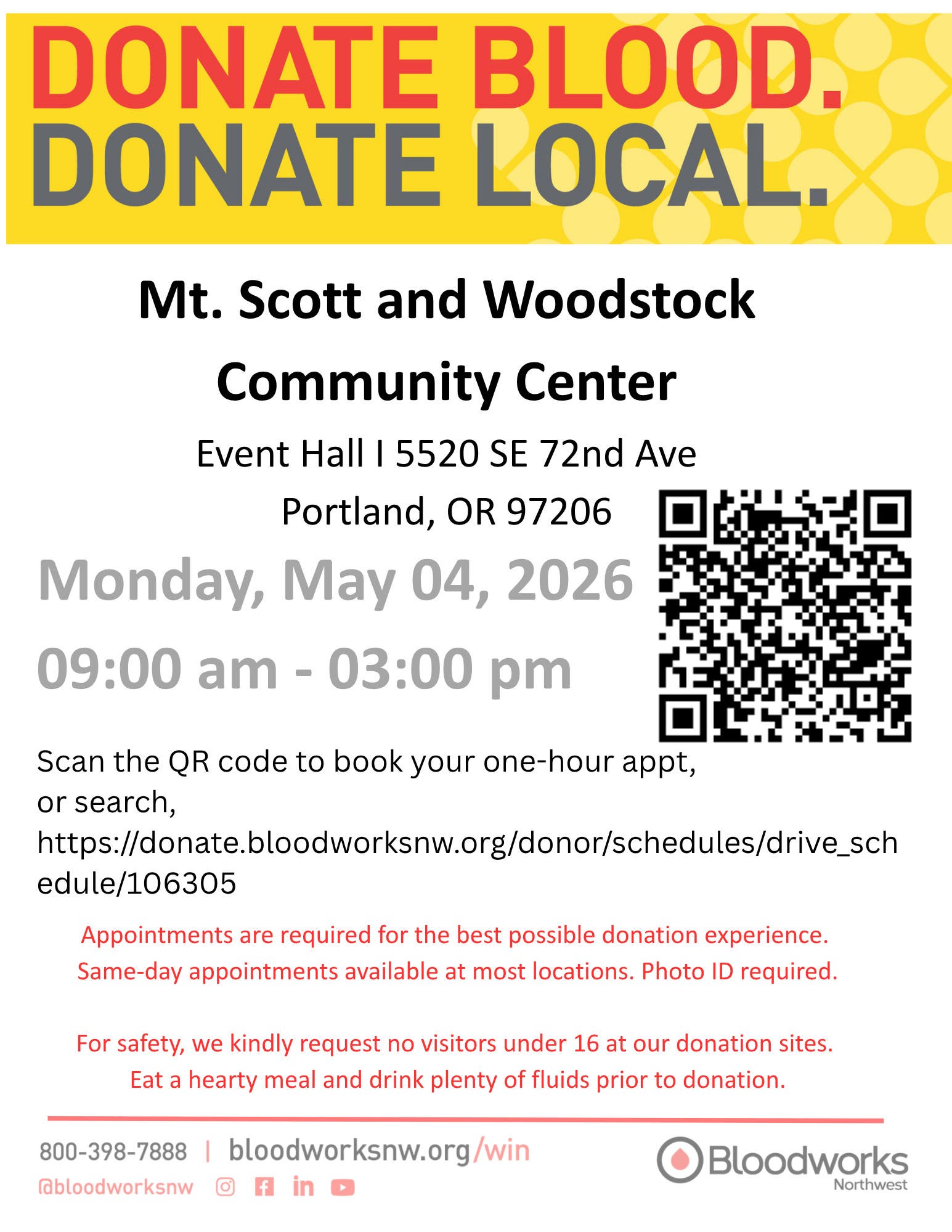 Local non-profit blood drive at Mt. Scott Community Center