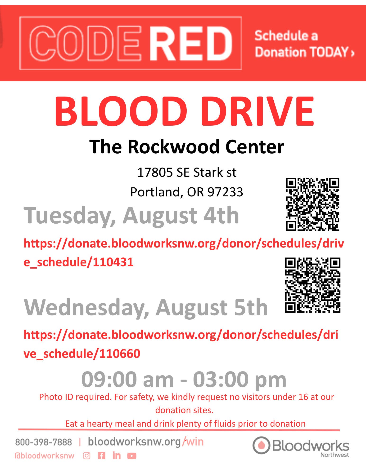 Code Red Blood Drive at The Rockwood Center