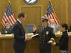 Chief Goldsetin being sworn in by Middletown Mayor Tony Perry 