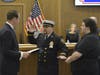 Deputy Chief Schwarz being sworn in by Middletown Mayor Tony Perry 