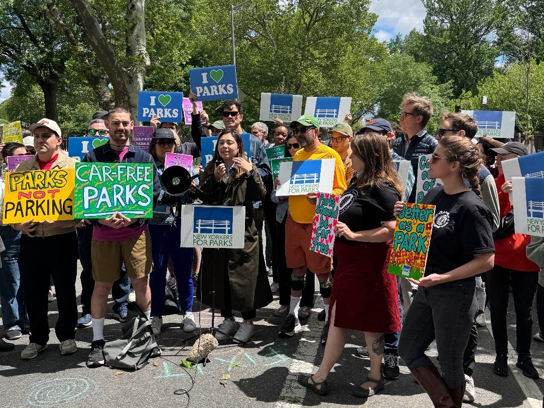 Elected officials and advocates rally at McCarren Park calling for removal of cars from park roads across all five boroughs.