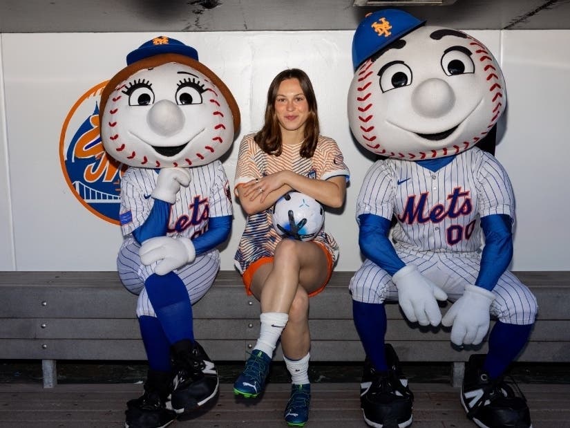 Georgia Soares poses at Citi Field ahead of Gotham FC's match in Queens.