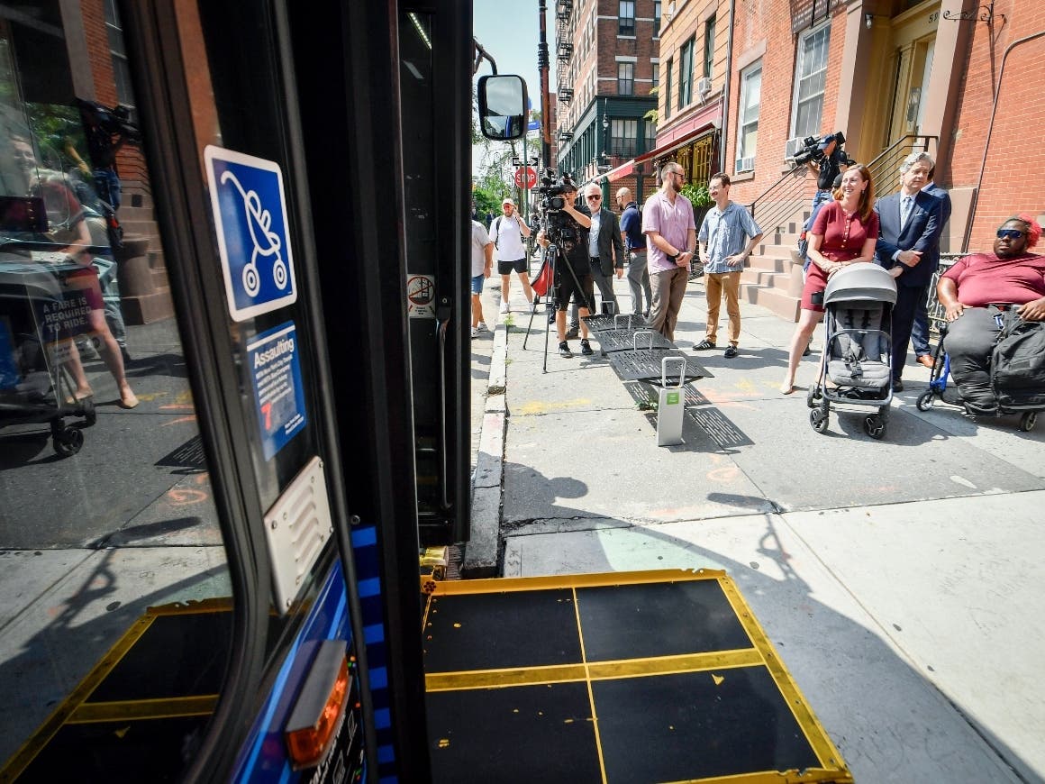By the end of 2026, all more than 5,800 local and Select Bus Service buses will have a marked area near the rear door where riders can secure one open stroller, the MTA told Patch.