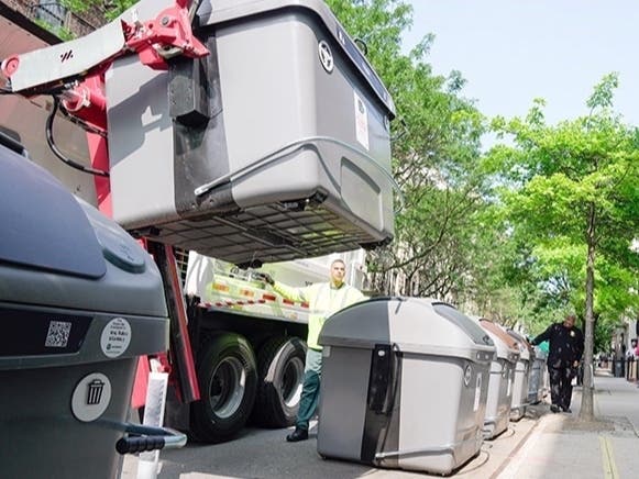 Former Mayor Eric Adams and sanitation officials announced the installation of approximately 1,100 rat-resistant Empire Bins in West Harlem. Brooklyn is next to receive the containers.