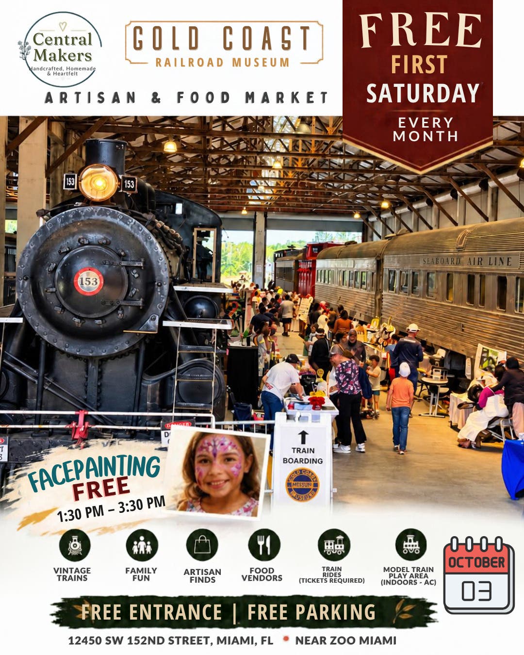 FREE ENTRY - FREE FACE PAINTING @ Central Makers Makers Market @ Gold Coast Railroad Museum