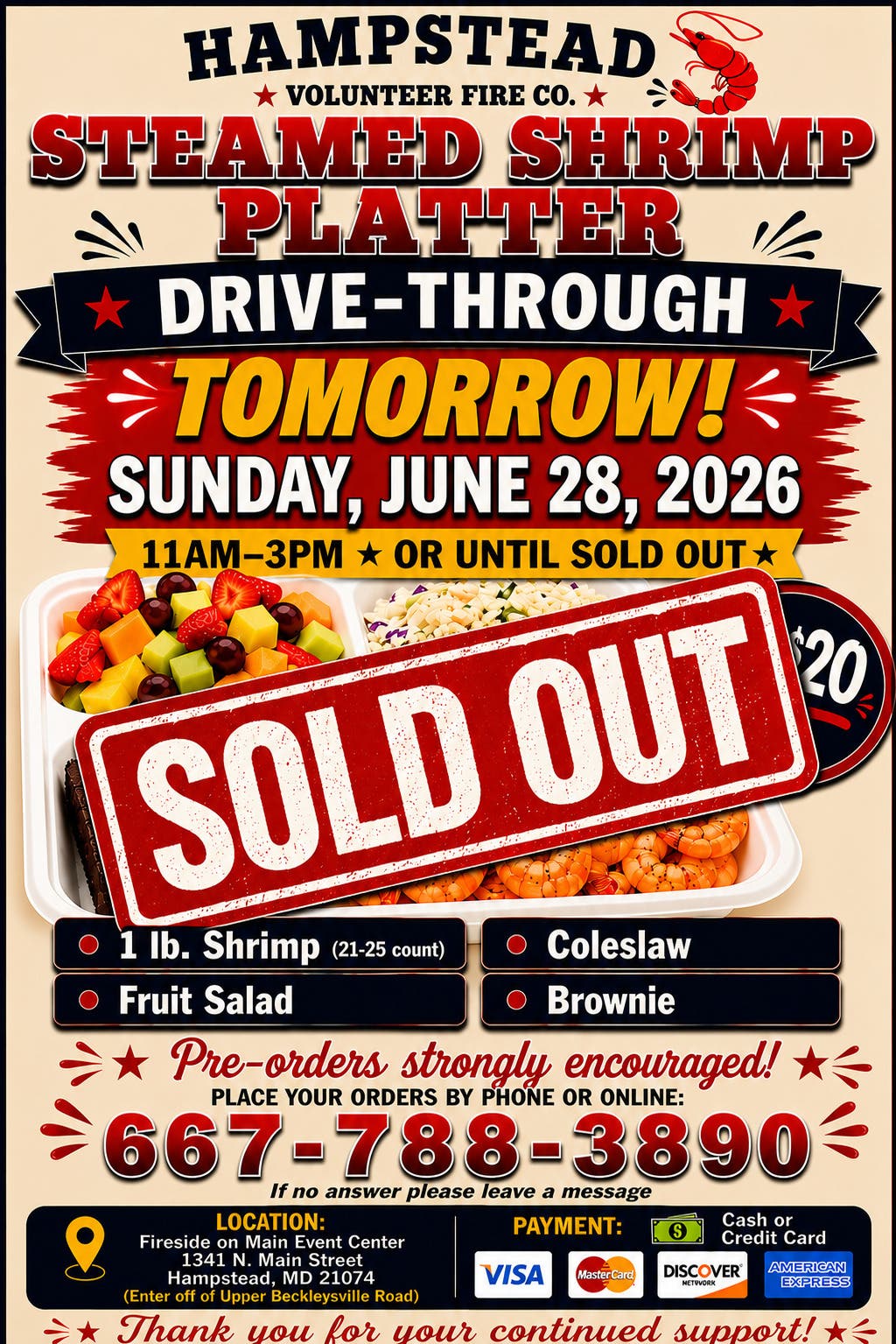 Steamed Shrimp Platter Drive Through this Sunday 6/28