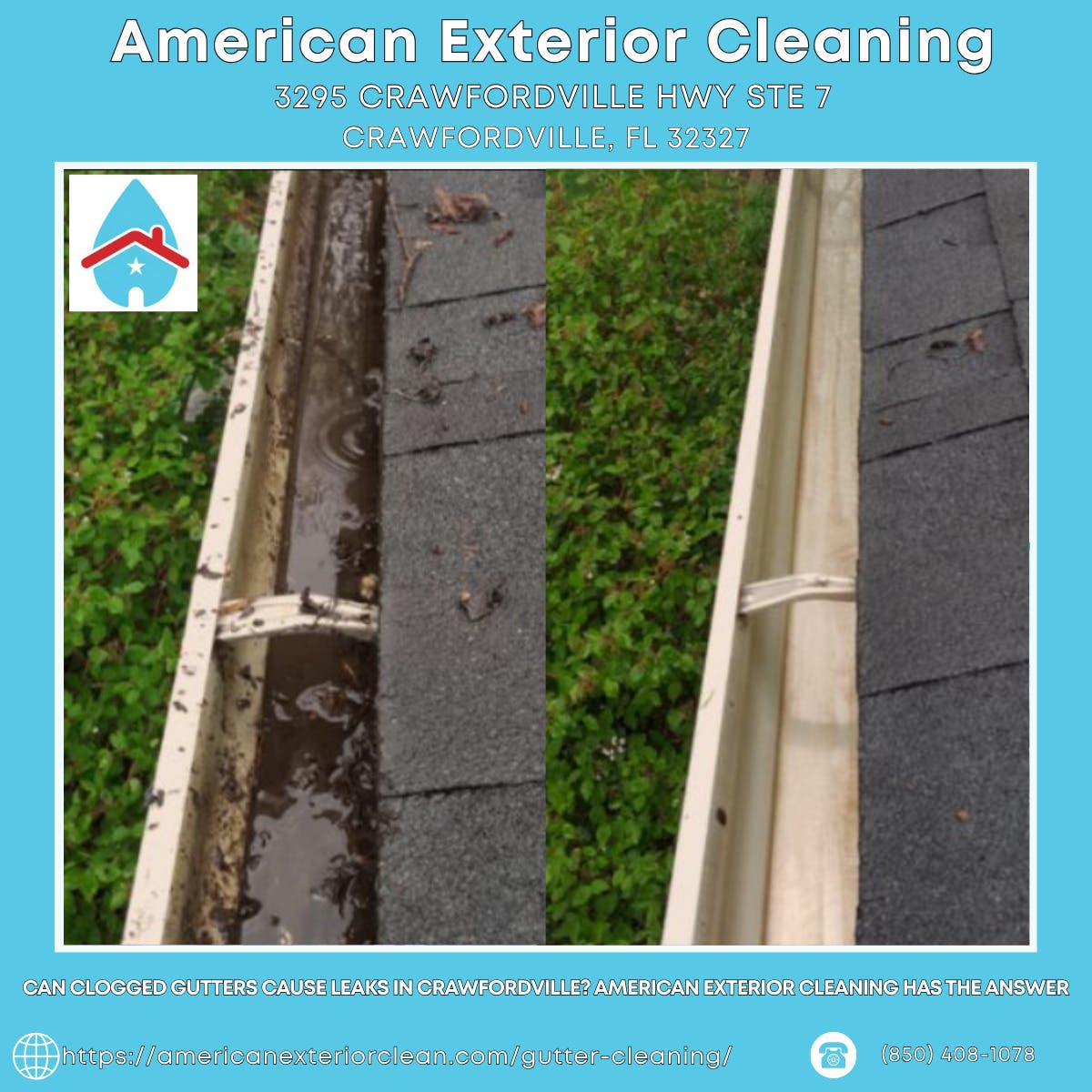 Can Clogged Gutters Cause Leaks in Crawfordville? American Exterior Cleaning Has the Answer
