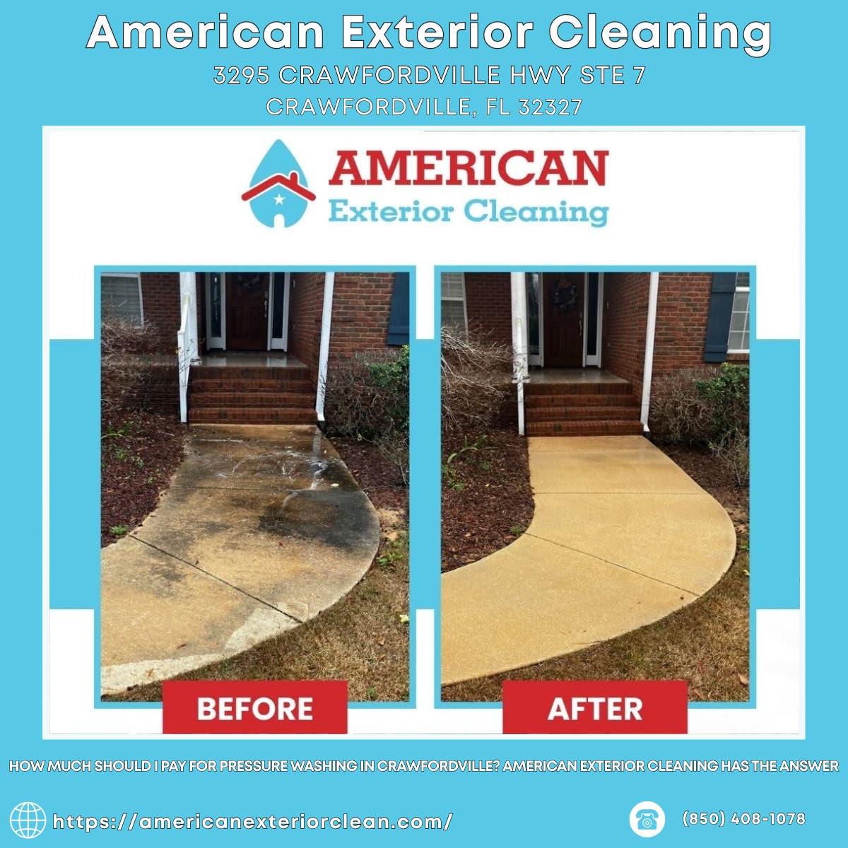 How Much Should I Pay for Pressure Washing in Crawfordville? American Exterior Cleaning Has the Answ