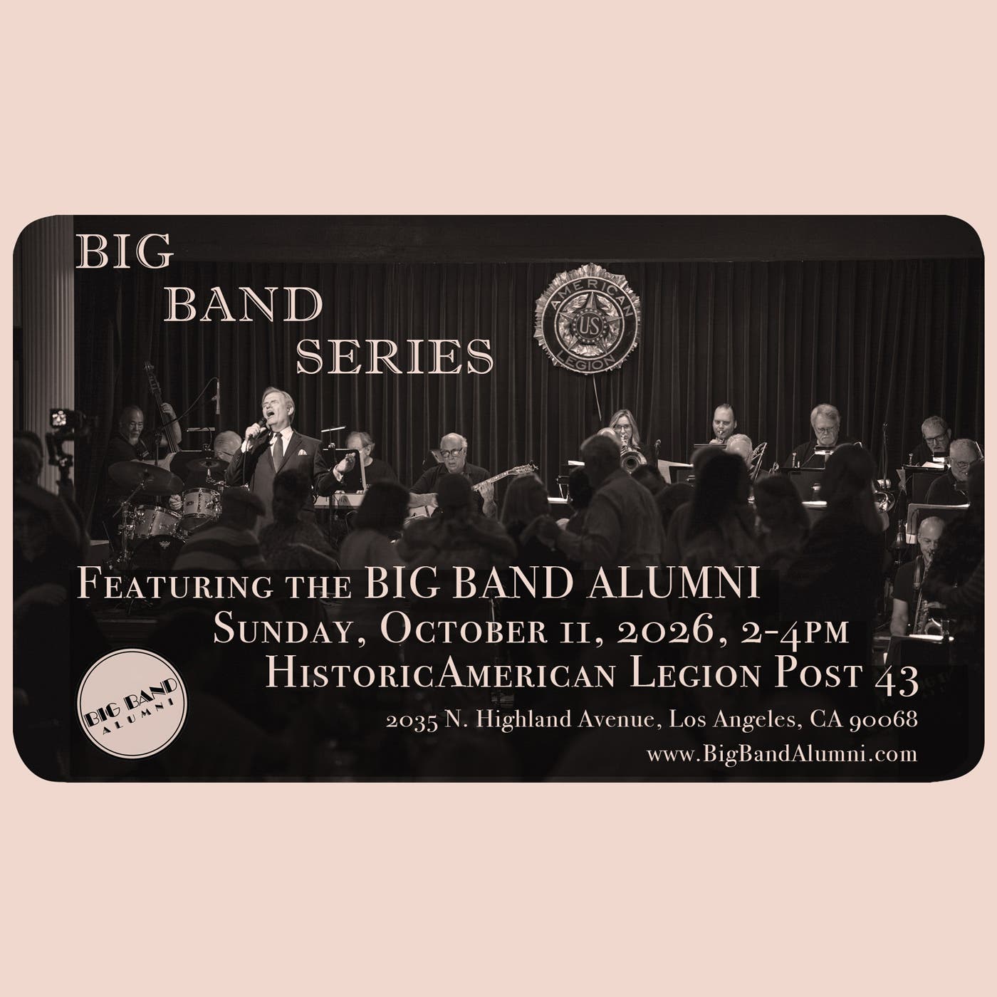 Big Band Series Show & Dance 17-Piece Big Band with Bill A. Jones in Hollywood, Sunday, October 11th