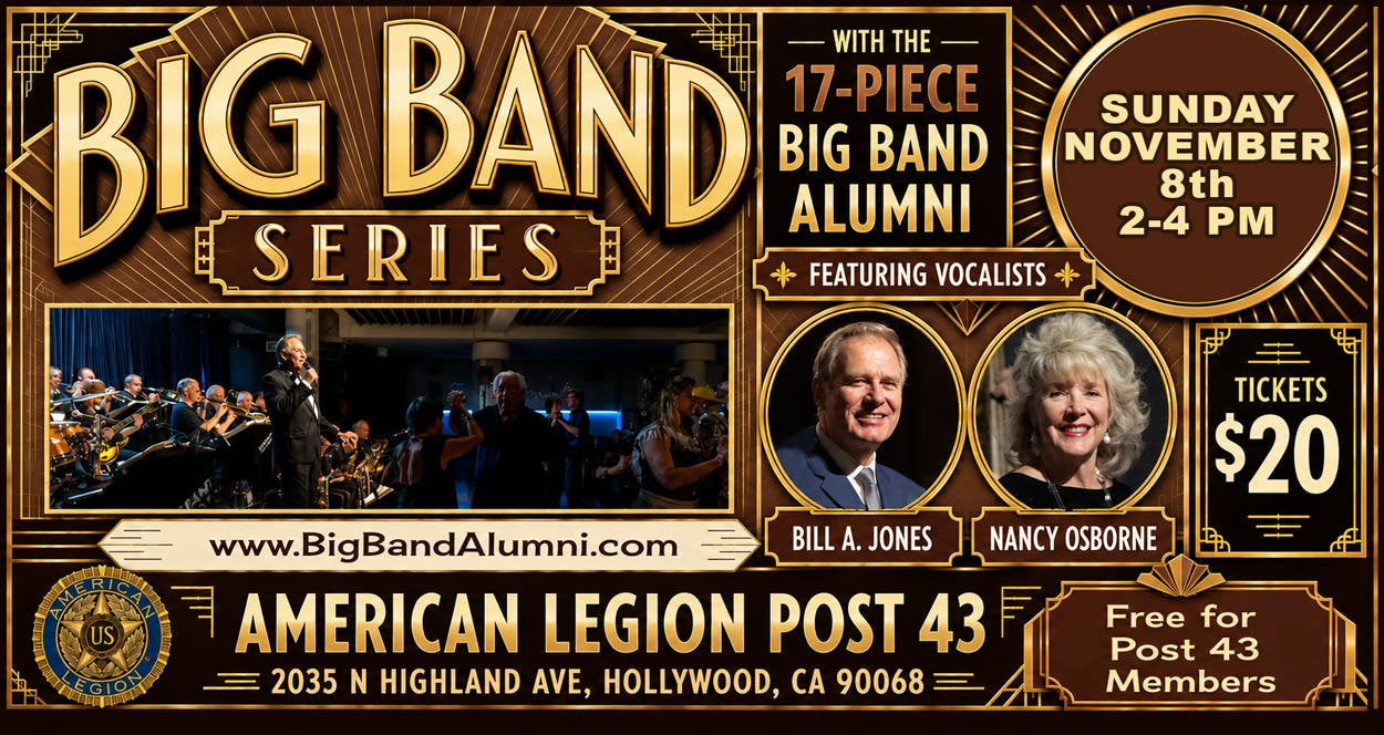 Big Band Series, Bill A. Jones, Big Band Alumni, American Legion Post 43, Sunday, November 8, 2026