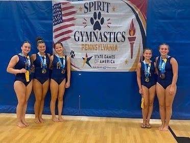 River Crossing YMCA Infinity Gymnastics Level 6 and 7 at Keystone State Games: Alyson Cary, Giada Arcade, Marin Bower, Shaina Freed, Gracie Lynch